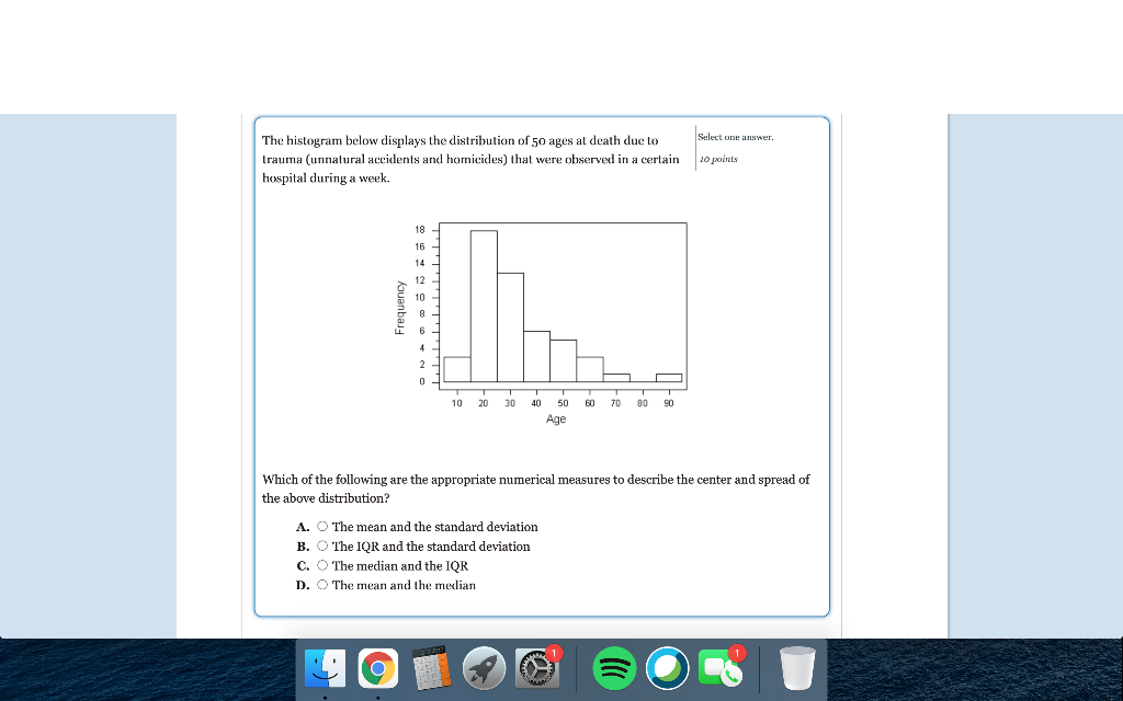Solved Select one answer The histogram below displays the | Chegg.com