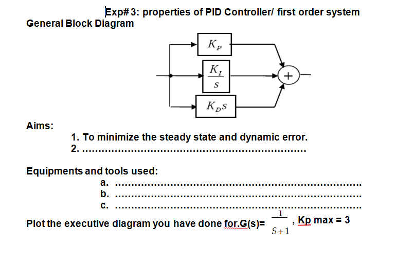 Solved Exp#3: properties of PID Controller/ first order | Chegg.com