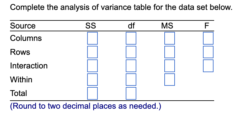 Solved More Info Complete the table of means below. (Round | Chegg.com