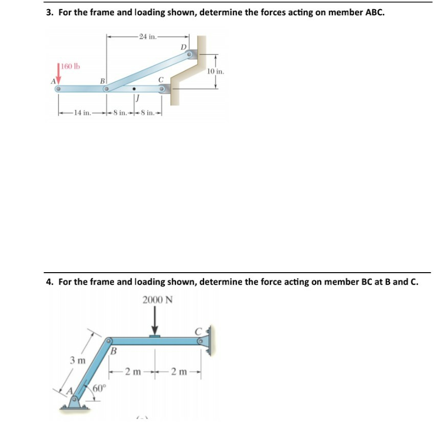Solved 3. For the frame and loading shown, determine the | Chegg.com
