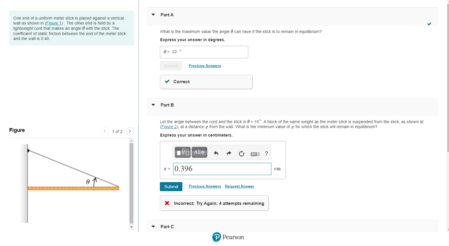Solved Part A One end of a uniform meter stick is placed | Chegg.com