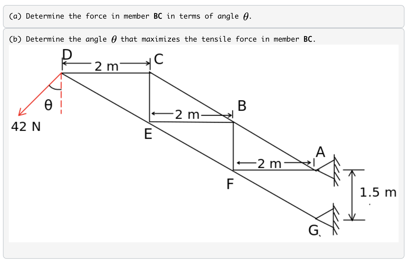 Solved (a) Determine the force in member BC in terms of | Chegg.com