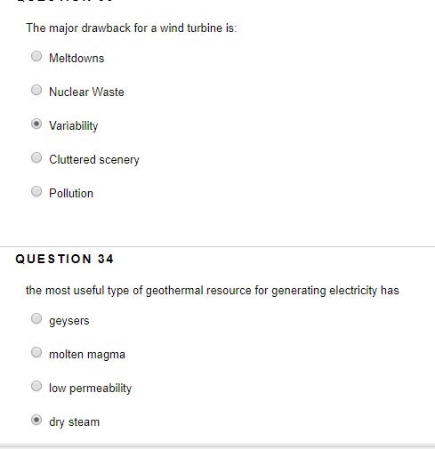 Solved The major drawback for a wind turbine is O Meltdowns | Chegg.com