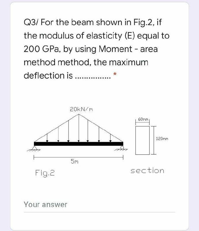 Solved Q3/ For the beam shown in Fig.2, if the modulus of | Chegg.com