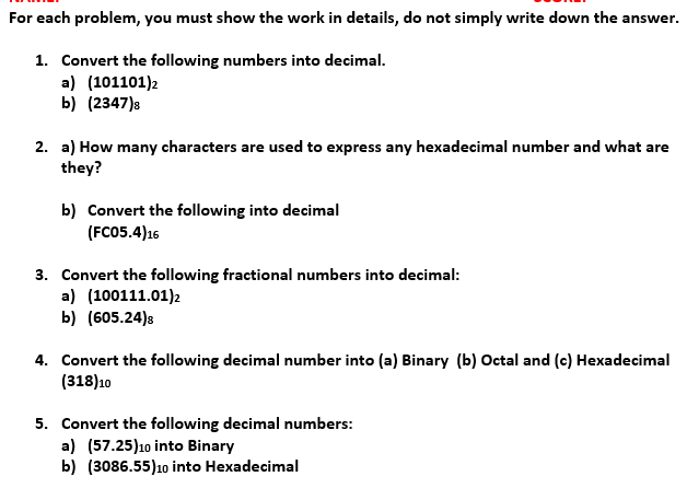 Solved or each problem, you must show the work in details, | Chegg.com