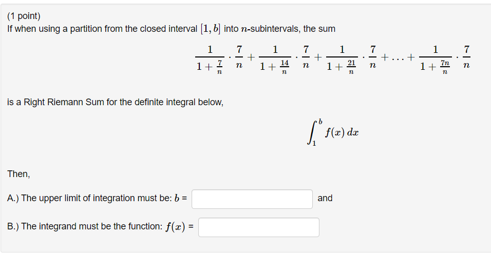 Solved (1 point) If when using a partition from the closed | Chegg.com