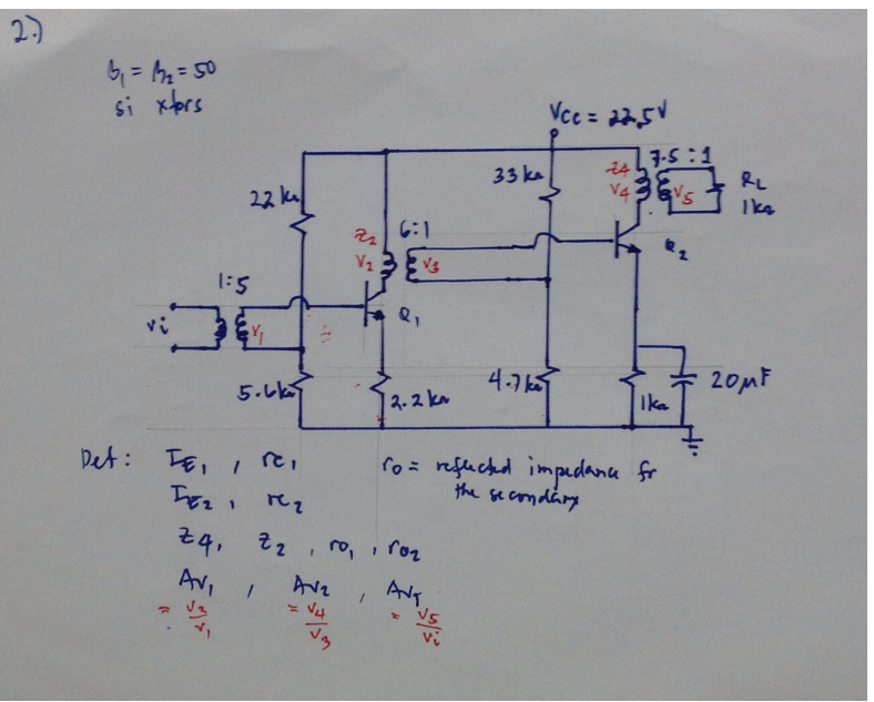 2.) b, = 32 = 50 si xtors Vcc= 22,50 3.5:1 33ke 22kal | Chegg.com