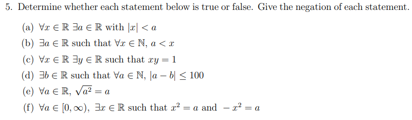 Solved 5. Determine whether each statement below is true or | Chegg.com