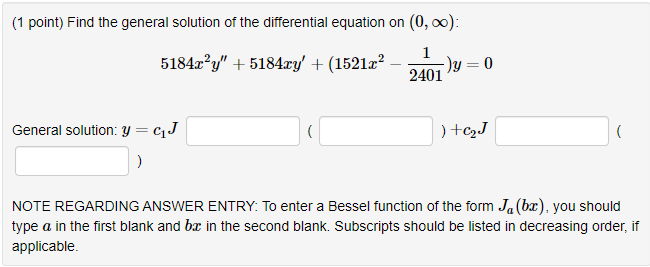 Solved (1 point) Find the general solution of the | Chegg.com