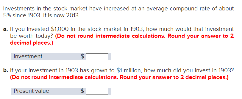 Solved Investments in the stock market have increased at an | Chegg.com