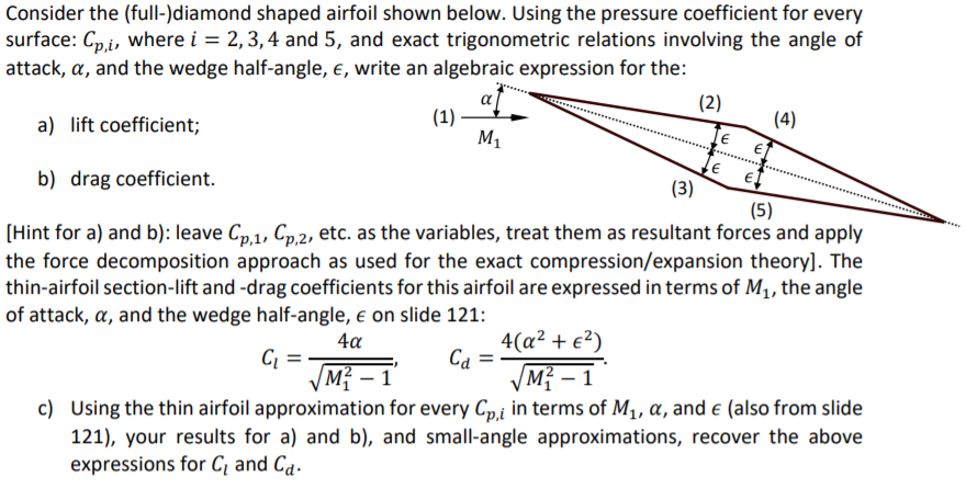 Solved Consider the (full-)diamond shaped airfoil shown | Chegg.com