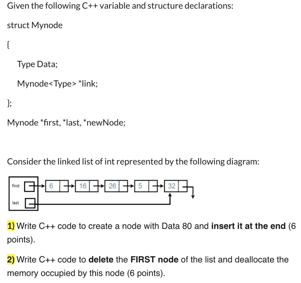 Solved Given the following C++ variable and structure | Chegg.com