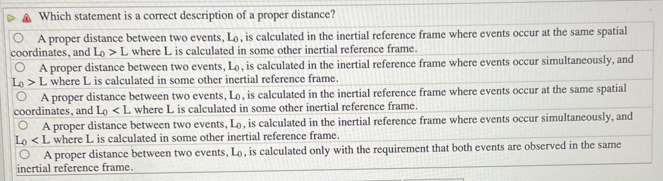 Solved The distance, L, between two spacetime events has