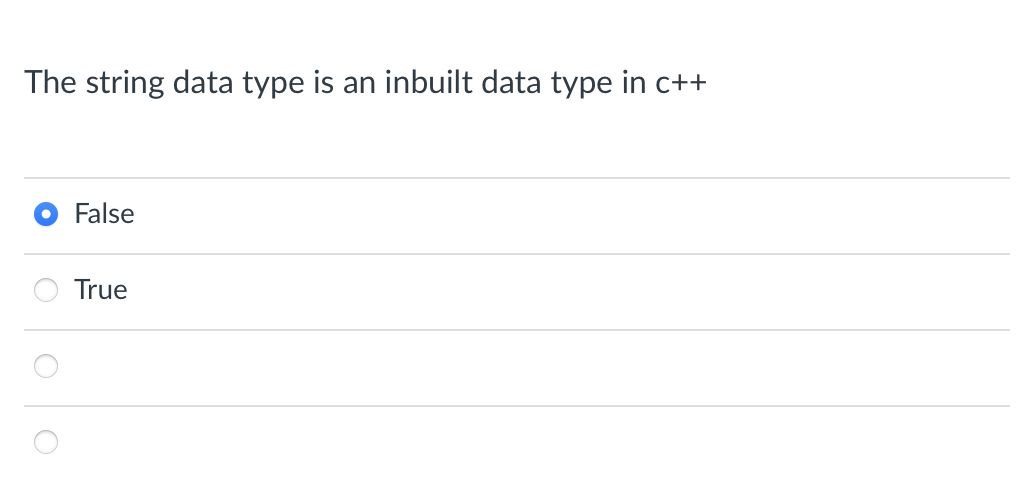 Solved The string data type is an inbuilt data type in c++ | Chegg.com