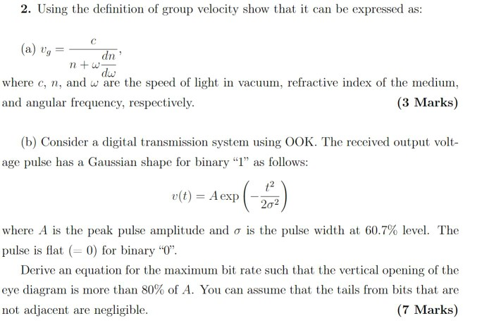 2 Using The Definition Of Group Velocity Show Tha Chegg Com