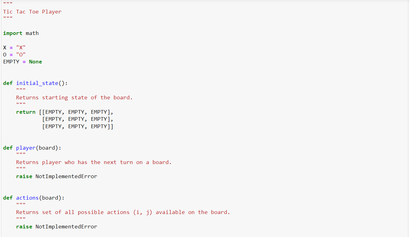 Solved Complete the implementations of player, actions, | Chegg.com
