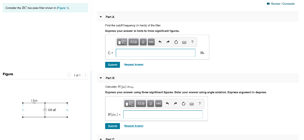 Solved A Review Constants Consider the RC low-pass filter | Chegg.com