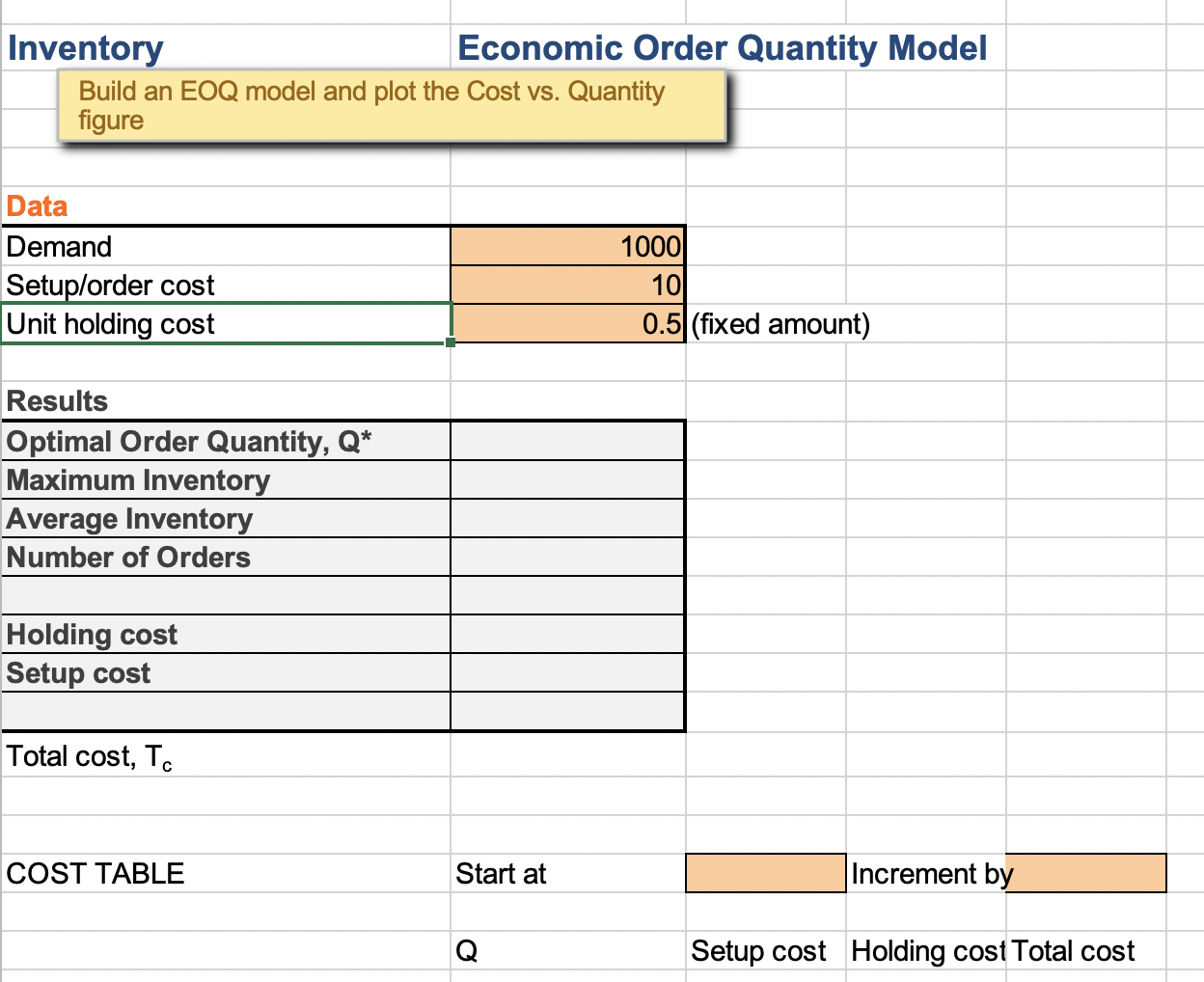 Solved Inventory Economic Order Quantity Model Build an EOQ | Chegg.com