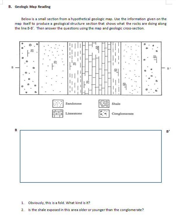 Solved B. Geologic Map Reading Below is a small section from | Chegg.com