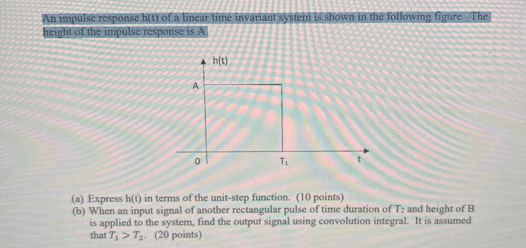 Solved An impulse response h(t) of a linear time invariant | Chegg.com