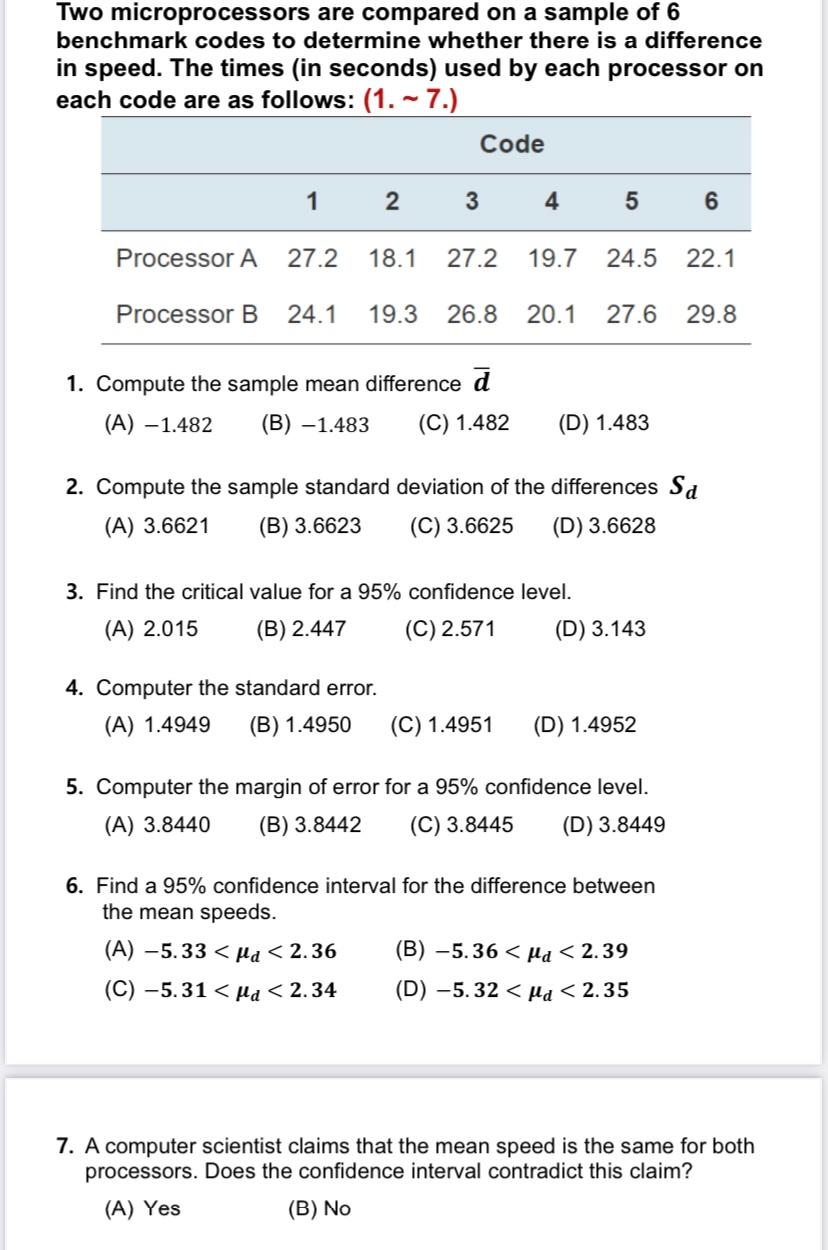 Solved Two microprocessors are compared on a sample of 6 | Chegg.com