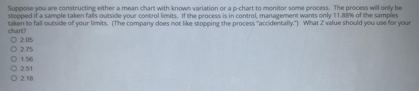Solved Suppose you are constructing either a mean chart with | Chegg.com