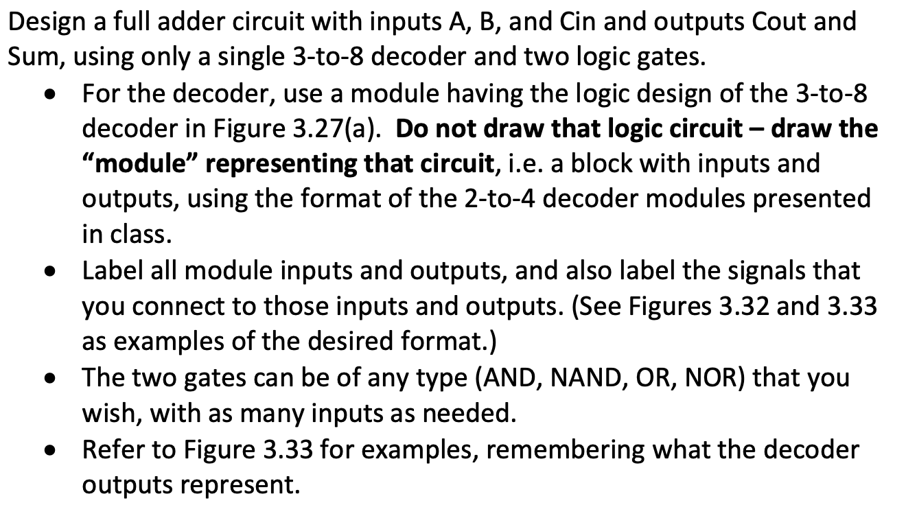Design a full adder circuit with inputs A, B, and Cin | Chegg.com