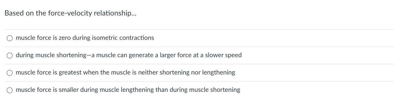 Solved Based on the force-velocity relationship... muscle | Chegg.com