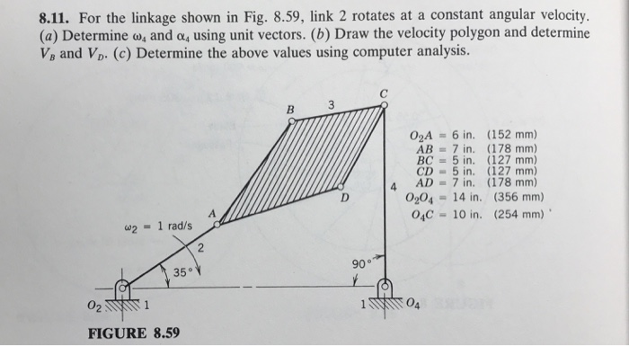 Solved 8.11. For the linkage shown in Fig. 8.59, link 2 | Chegg.com