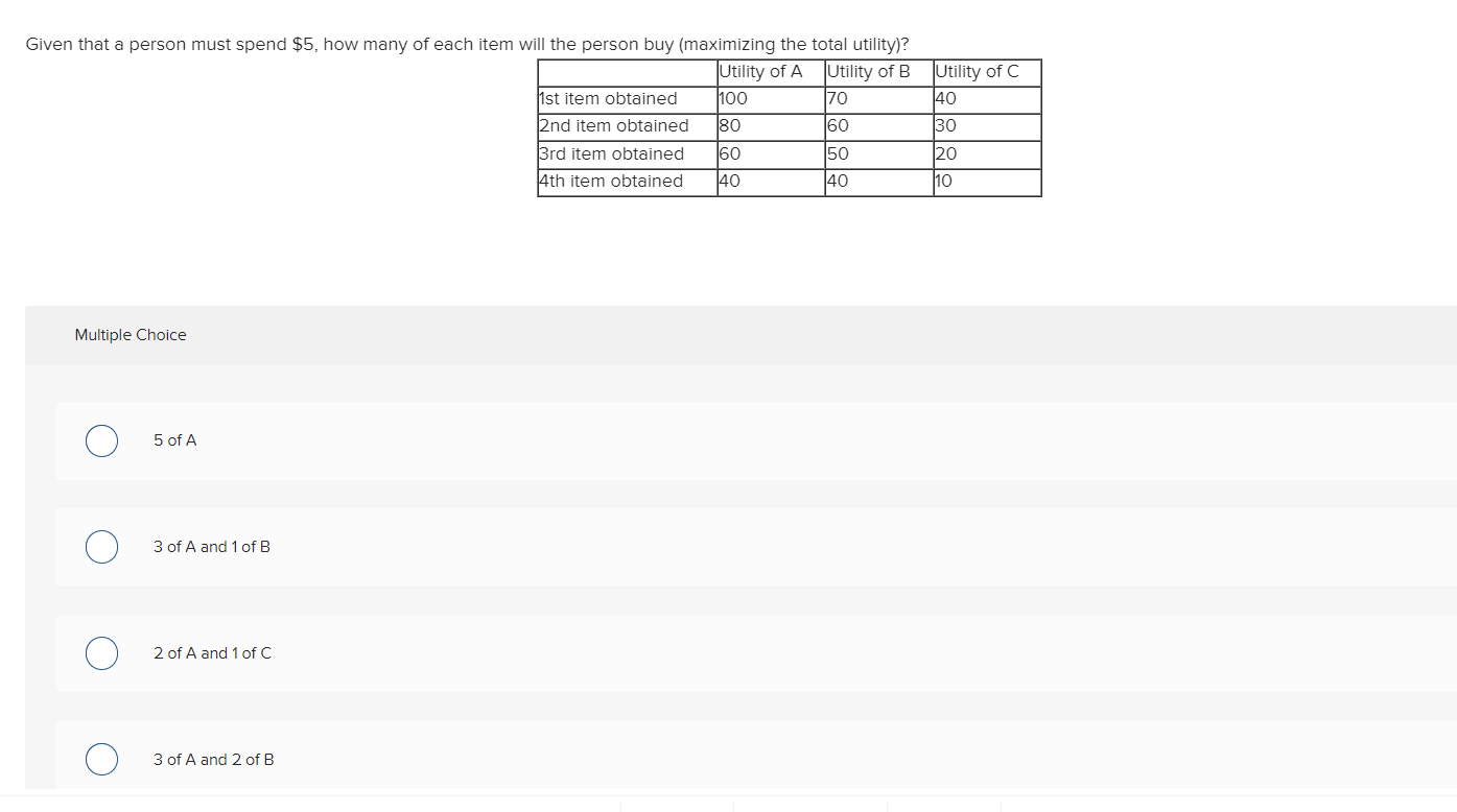 Solved Multiple Choice 5 Of A 3 Of A And 1 Of B 2 Of A And 1 | Chegg.com