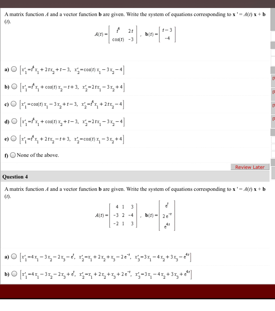 Solved A Matrix Function A And A Vector Function B Are Gi Chegg Com