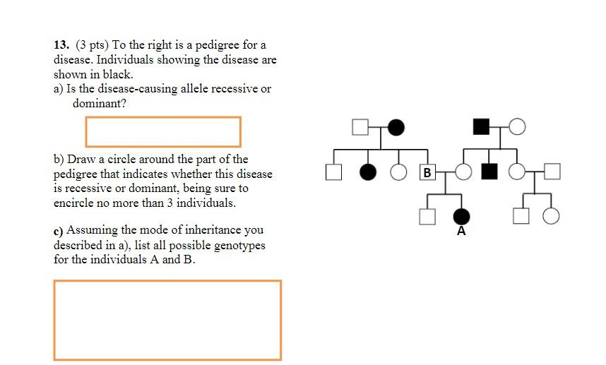 Solved 13. (3 Pts) To The Right Is A Pedigree For A Disease. 