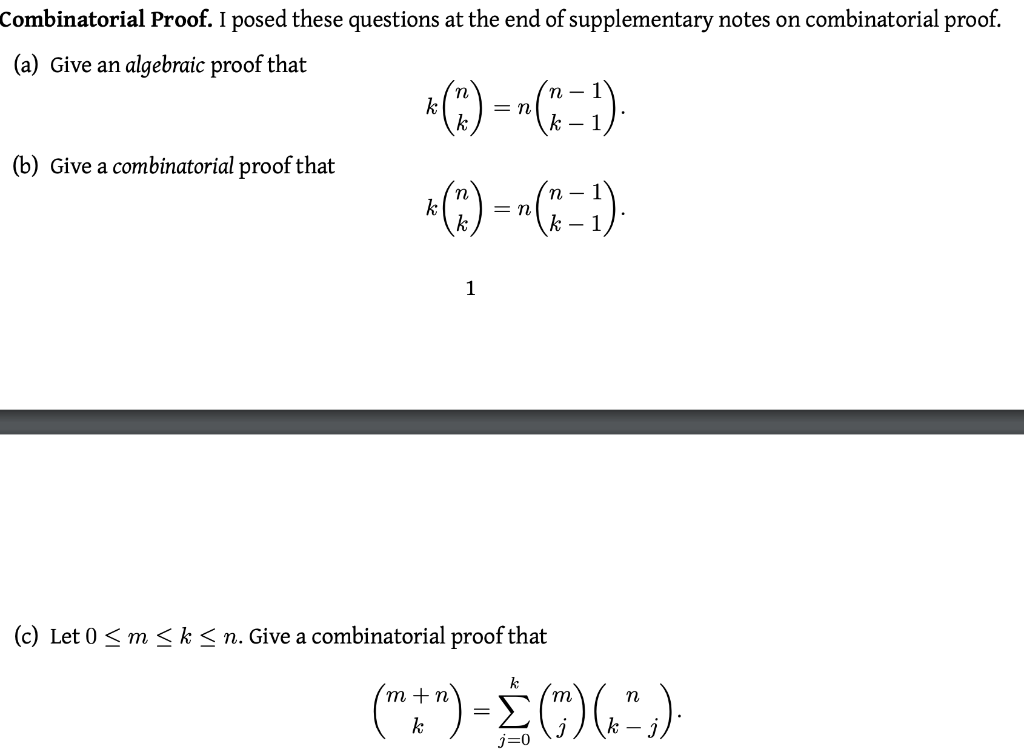 Solved Combinatorial Proof. I Posed These Questions At The | Chegg.com