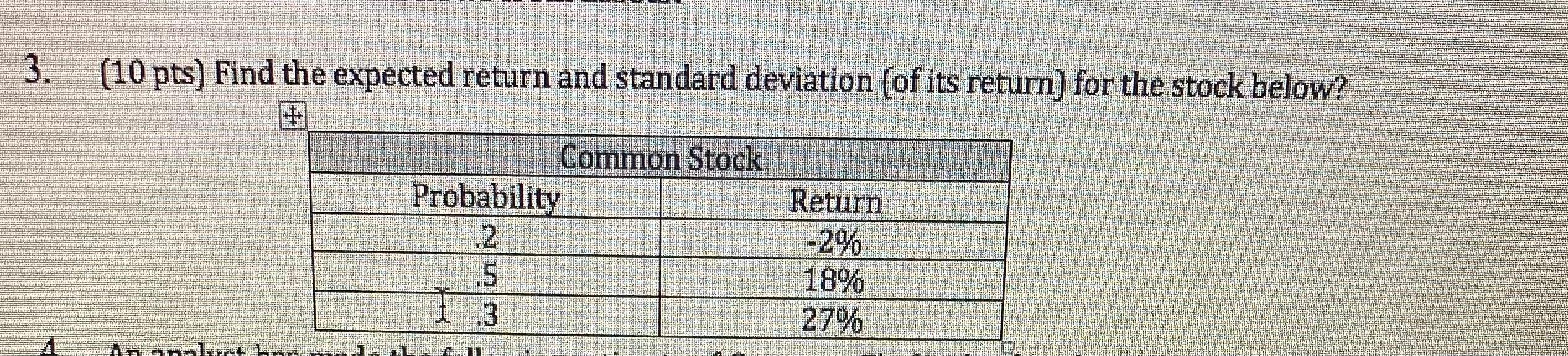 Solved 3. (10 pts) Find the expected return and standard | Chegg.com
