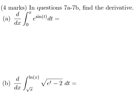 Solved (4 Marks) In Questions 7a-7b, Find The Derivative. A | Chegg.com