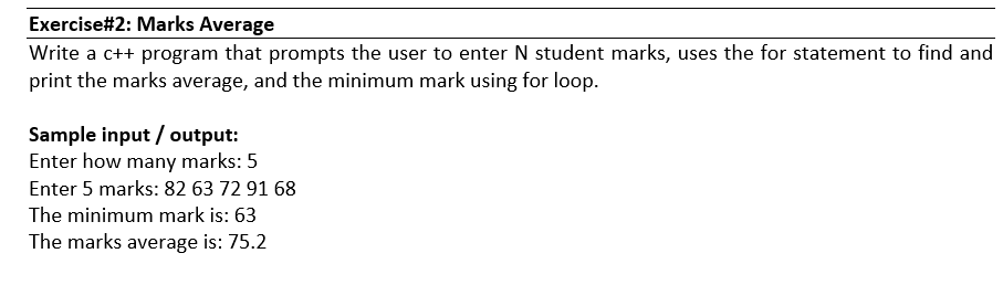 Solved Exercise#2: Marks Average Write a c++ program that | Chegg.com