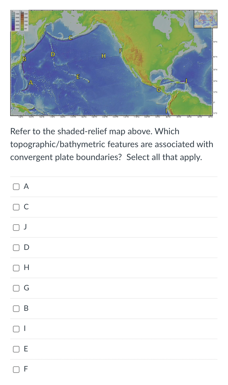 Solved Refer to the shaded-relief map above. Which | Chegg.com