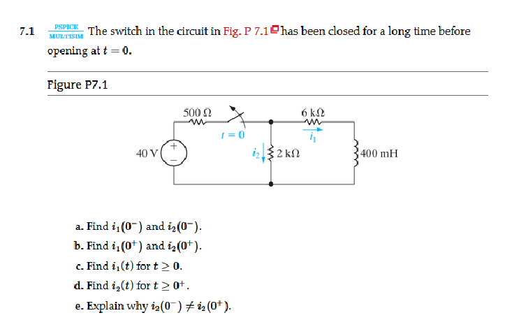 Solved MULTIsmM PSPICE The switch in the circuit in Fig. P | Chegg.com