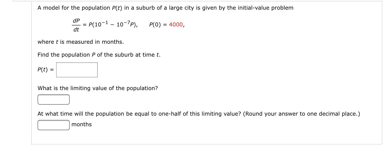 Solved A Model For The Population Pt In A Suburb Of A