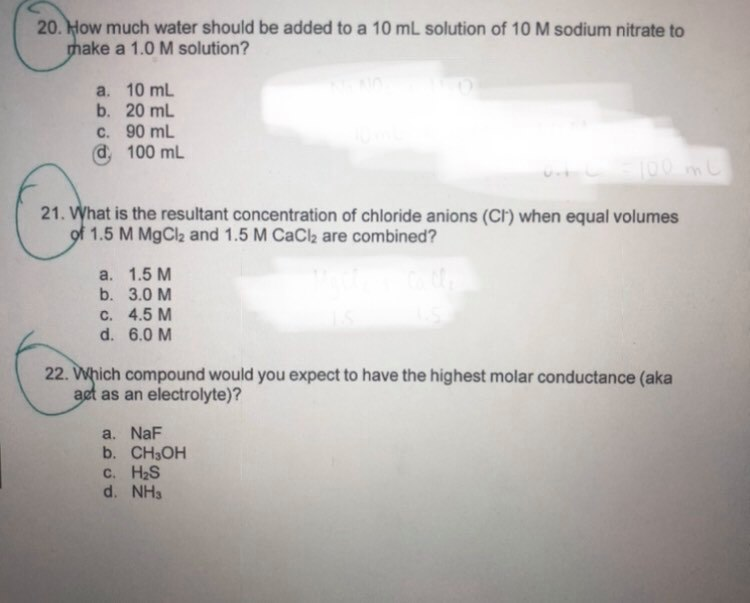 Solved 20. How much water should be added to a 10 mL | Chegg.com