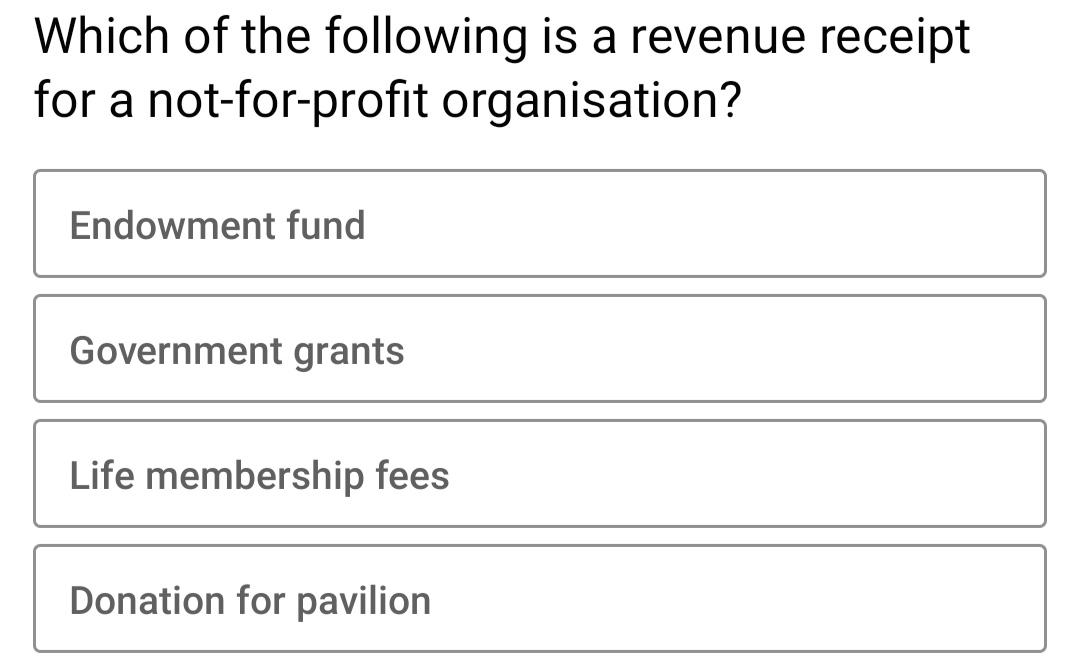 Solved Which of the following is a revenue receipt for a | Chegg.com