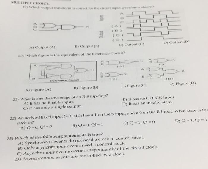 Solved Which Output Waveform Is Correct For The Circuit 