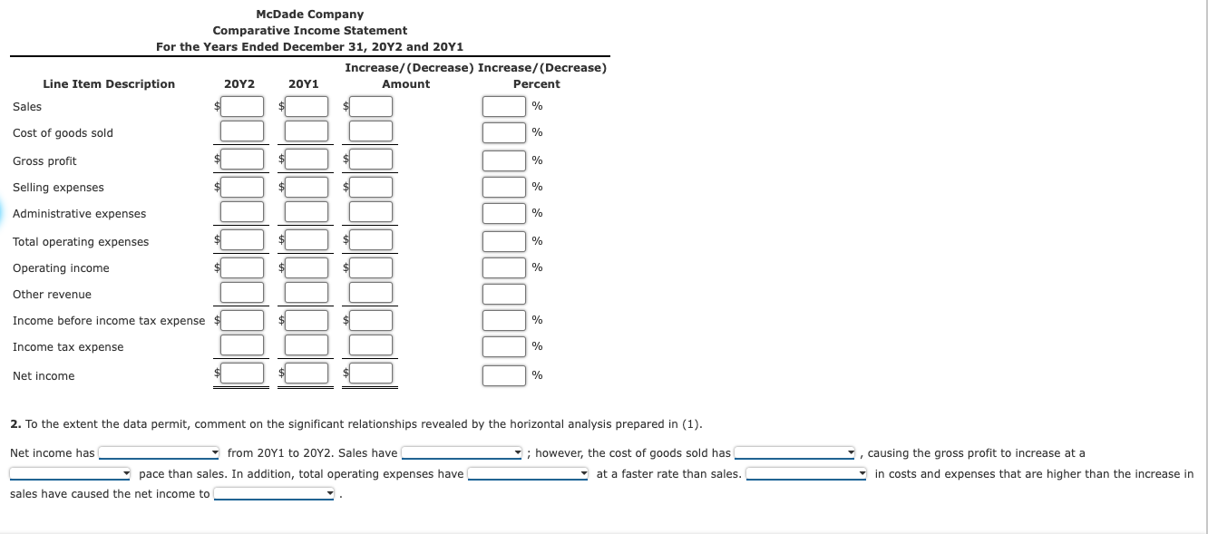 Solved Horizontal Analysis Of Income Statement For 20Y2 Chegg