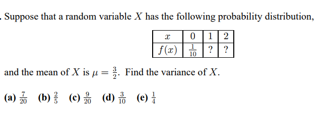 Solved Suppose that a random variable X has the following | Chegg.com