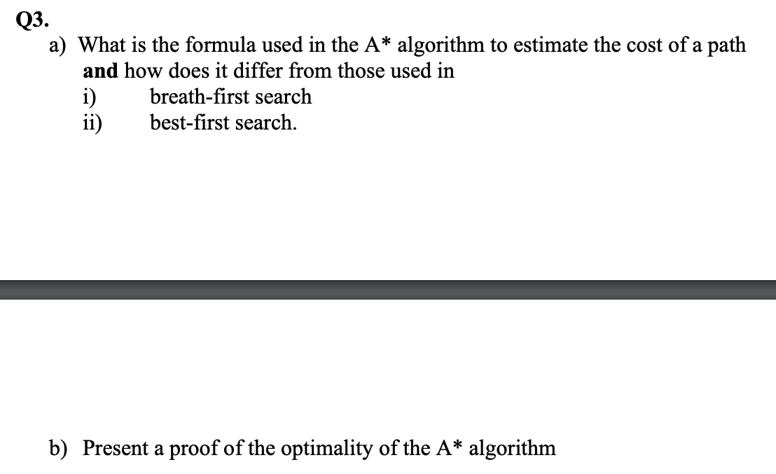 Solved Q3. a) What is the formula used in the A* algorithm | Chegg.com