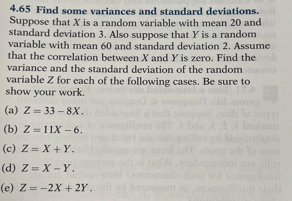 Solved 4.65 Find some variances and standard deviations. | Chegg.com