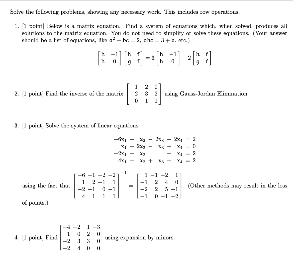 Solved Solve the following problems, showing any necessary | Chegg.com