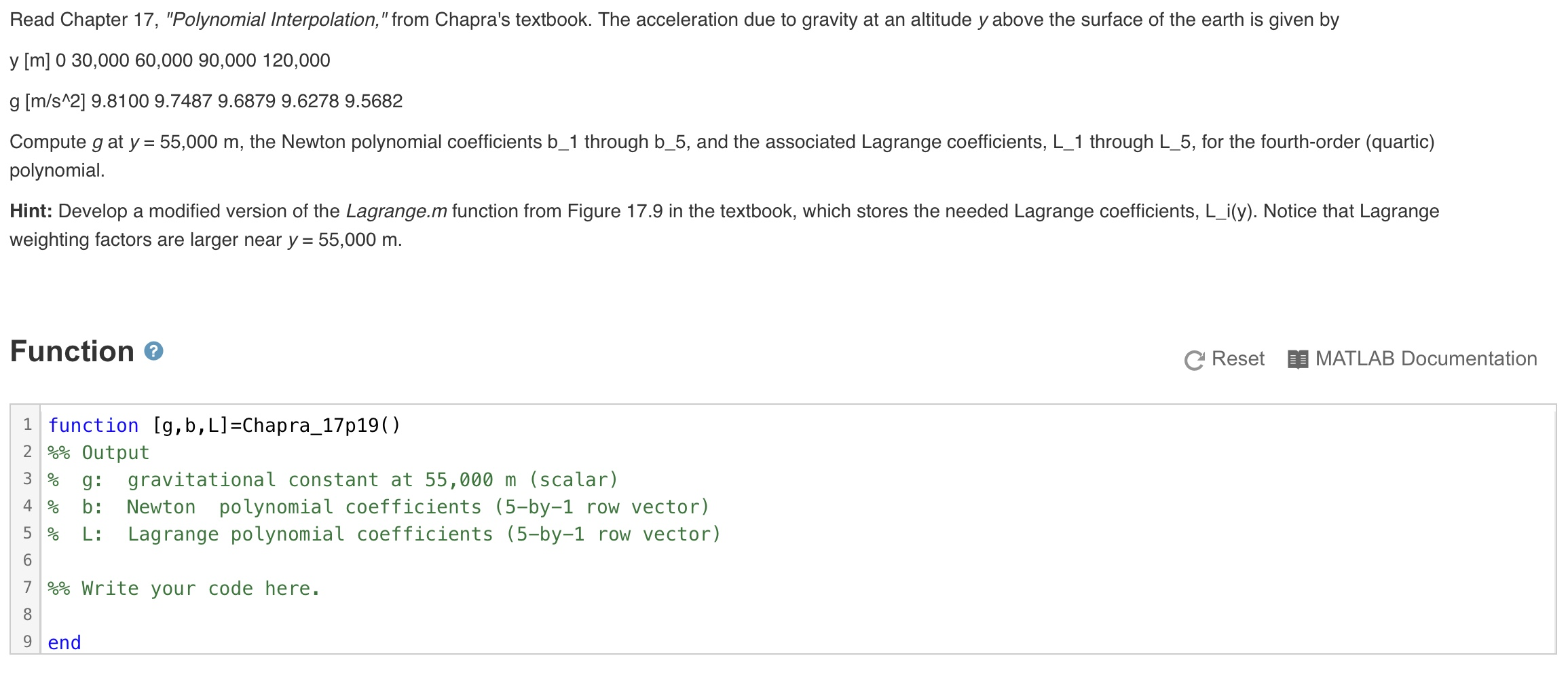 Solved Function G B L Chapra 17p19 Output G Gra Chegg Com