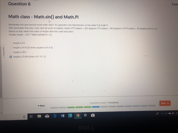 Solved Question 6 5 poit Math class -Math.sin()and Math.P | Chegg.com