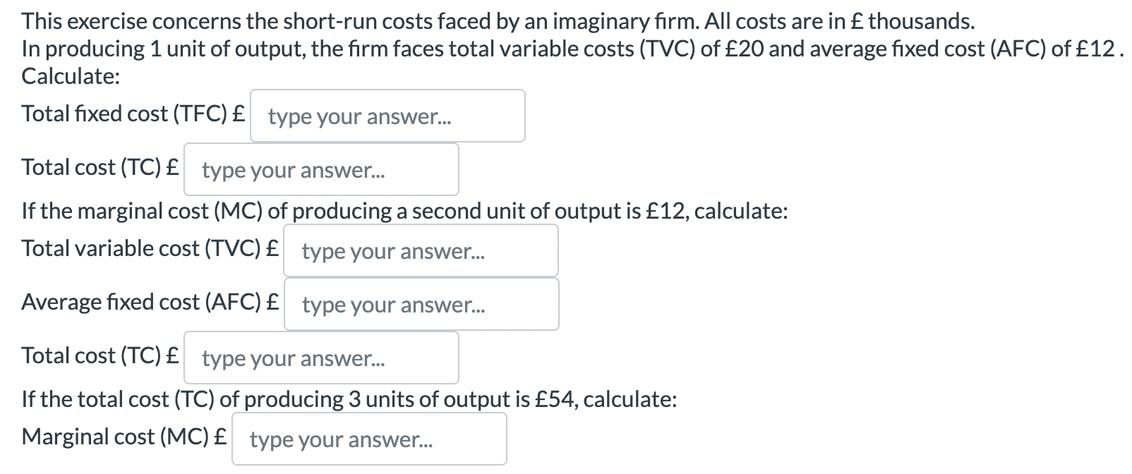 Solved This exercise concerns the short-run costs faced by | Chegg.com